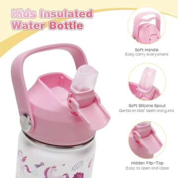 Scothen Kids Insulated Water Bottle with Straw Lid, 14oz Double Wall Vacuum 18/8 Stainless Steel Kids Tumbler, BPA-FREE Leak Proof Toddler Metal Water Bottle Kids Cups for School Travel Boys Girls