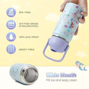 Scothen Kids Insulated Water Bottle with Straw Lid, 14oz Double Wall Vacuum 18/8 Stainless Steel Kids Tumbler, BPA-FREE Leak Proof Toddler Metal Water Bottle Kids Cups for School Travel Boys Girls