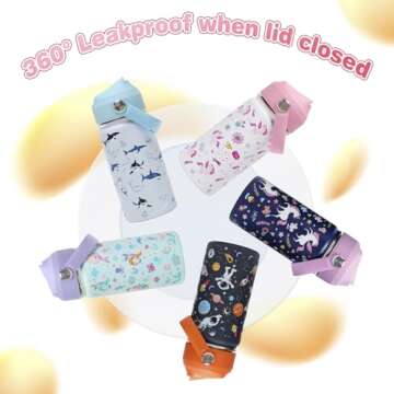 Scothen Kids Insulated Water Bottle with Straw Lid, 14oz Double Wall Vacuum 18/8 Stainless Steel Kids Tumbler, BPA-FREE Leak Proof Toddler Metal Water Bottle Kids Cups for School Travel Boys Girls