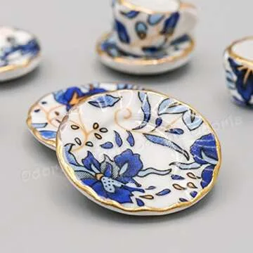 Odoria 1:12 Miniature 15Pcs Blue Porcelain Chintz Tea Cup Set (Blue)