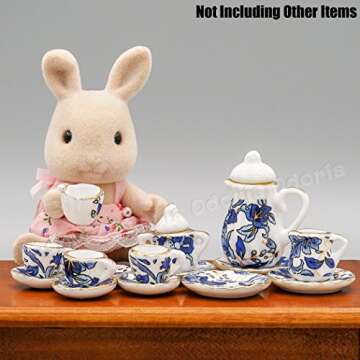 Odoria 1:12 Miniature 15Pcs Blue Porcelain Chintz Tea Cup Set (Blue)