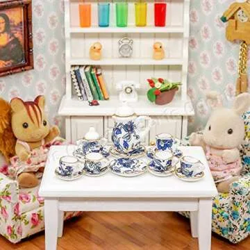 Odoria 1:12 Miniature 15Pcs Blue Porcelain Chintz Tea Cup Set (Blue)