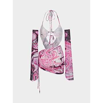 CAPE CLIQUE Marble Print Halter Backless Mini Dress