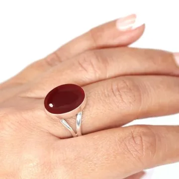 JEWELOPORIUM Red Garnet Quartz Silver Ring Size 9, 925 Sterling Silver Ring for Women, Chunky Oval S...