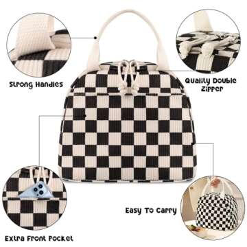 Bluboon Lunch Bag for Women Men Cute Corduroy Lunch Tote Bags Reusable Insulated Lunch Box Large Cap...