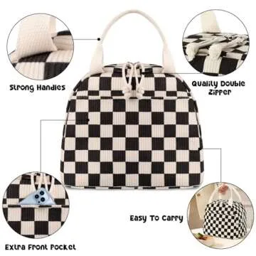 Bluboon Lunch Bag for Women Men Cute Corduroy Lunch Tote Bags Reusable Insulated Lunch Box Large Cap...