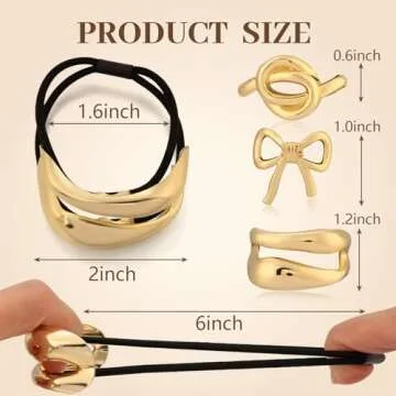 3PCS Gold Hair Ties for Women, Stretchy Metal Hair Ties for Thick Hair, Non-Damage Gold Ponytail Cuf...