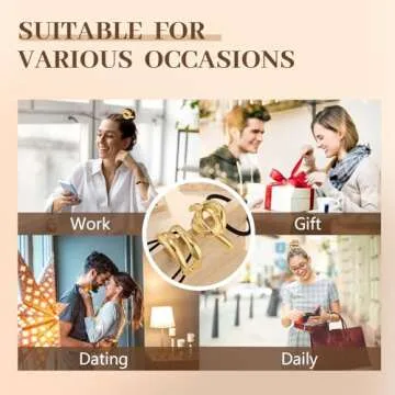 3PCS Gold Hair Ties for Women, Stretchy Metal Hair Ties for Thick Hair, Non-Damage Gold Ponytail Cuff Holders, Elegant Geometric Hair Accessories for Women, 3 Styles in Box Perfect Holiday Gift