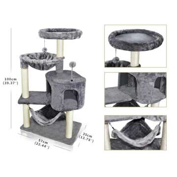 YUNIQUE Cat Tree with Cat Condo and Big Hammock, Grey