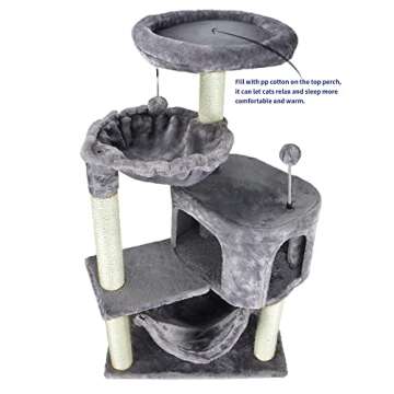 YUNIQUE Cat Tree with Cat Condo and Big Hammock, Grey