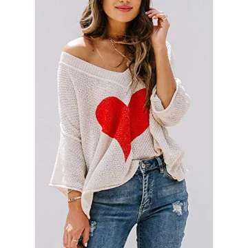 Chic Ermonn Heart Sweater Women V Neck Fashion