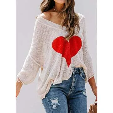 Chic Ermonn Heart Sweater Women V Neck Fashion