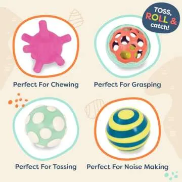 B. toys- B. baby- Textured Sensory Balls for Baby- Developmental Toy- Textured Balls Set– of 4 Balls For Infants- Ball-a-balloos- 6 months +