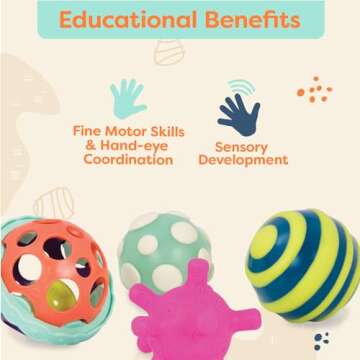B. toys- B. baby- Textured Sensory Balls for Baby- Developmental Toy- Textured Balls Set– of 4 Balls For Infants- Ball-a-balloos- 6 months +