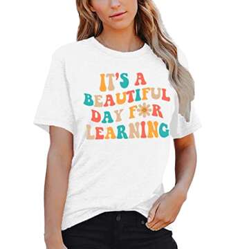MAIHUN Women Teacher Life Shirt Teacher Gift Short Sleeve Shirts Its a Beautiful Day for Learning T-...