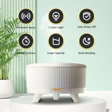 500ML Large Capacity Essential Oil Diffuser, Ultrasonic Aromatherapy Diffuser with 7 Color LED Lights with Remote Control, Cool Mist Humidifier, Timed Mist, Auto Shut-Off (Minimalist White)