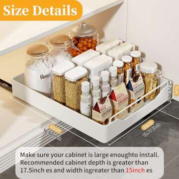Pull out Cabinet Organizer Fixed with Adhesive Nano Film, Heavy Duty Expandable Slide Out Pantry Shelves Drawer Storage, Pull Out Drawer for Kitchen, Pantry, Home,13.77" W x16.92" D x 2.75" H
