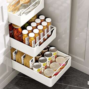 Pull out Cabinet Organizer Fixed with Adhesive Nano Film, Heavy Duty Expandable Slide Out Pantry Shelves Drawer Storage, Pull Out Drawer for Kitchen, Pantry, Home,13.77" W x16.92" D x 2.75" H