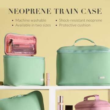 KUSSHI Neoprene Train Case Makeup Bag - Washable Makeup Travel Bag & Vanity Case for Stress Free Tra...