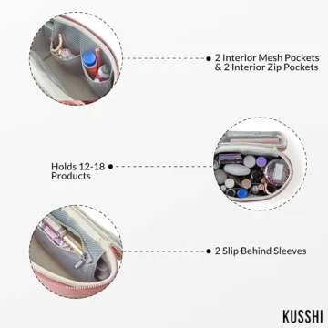KUSSHI Neoprene Train Case Makeup Bag - Washable Makeup Travel Bag & Vanity Case for Stress Free Travel (Small, Mauve/Stone)