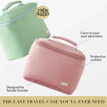 KUSSHI Neoprene Train Case Makeup Bag - Washable Makeup Travel Bag & Vanity Case for Stress Free Travel (Small, Mauve/Stone)