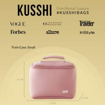 KUSSHI Neoprene Train Case Makeup Bag - Washable Makeup Travel Bag & Vanity Case for Stress Free Travel (Small, Mauve/Stone)