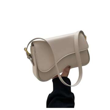 Verdusa Women's Leather Shoulder Bag Clutch Purses Trendy Hobo Crossbody Handbags Y2K Saddle Flap Underarm Purse Beige One-Size