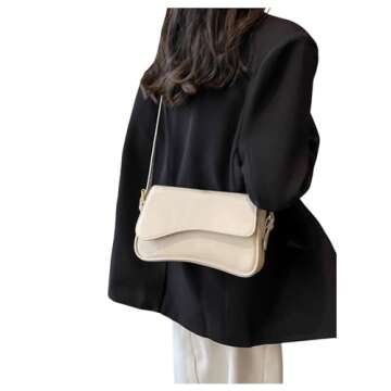 Verdusa Women's Leather Shoulder Bag Clutch Purses Trendy Hobo Crossbody Handbags Y2K Saddle Flap Underarm Purse Beige One-Size