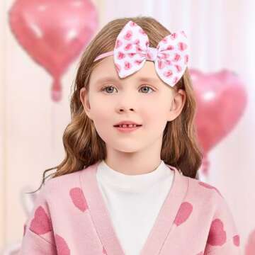 Lanmerry Valentine's Day Baby Girl Bows Headbands - 3Pcs Pink Red Love Hearts