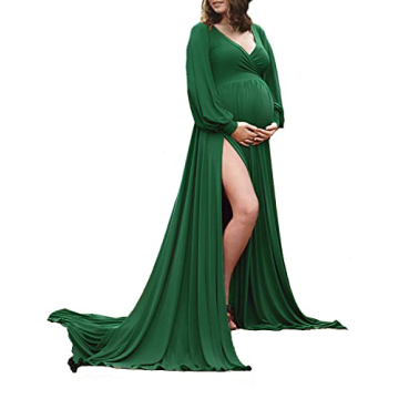 ChoiyuBella Maternity Sweetheart Gown Split Baby Shower Dress Long Bishop Sleeves Photo Shoot for Ph...