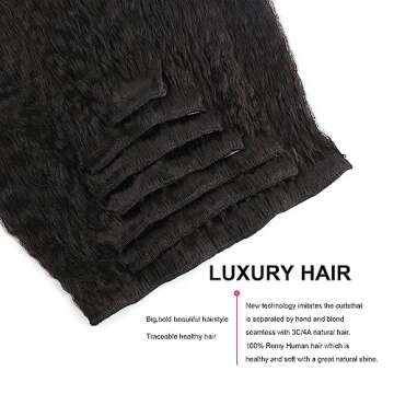 AmazingBeauty Afro Kinky Straight Clip in Hair Extensions 8A Grade Thick 100% Remy Hair Natural Black 7 Pieces with 17 Clips 120g/4.2oz per Set Fit For Full Head 16 Inch