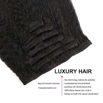 AmazingBeauty Afro Kinky Straight Clip in Hair Extensions 8A Grade Thick 100% Remy Hair Natural Black 7 Pieces with 17 Clips 120g/4.2oz per Set Fit For Full Head 16 Inch