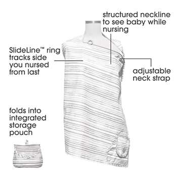 Boppy Nursing Cover for Breastfeeding, Gray Watercolor Stripes, Apron Style with Storage Pocket, Rigid Neckline to See Baby While Feeding, and Breastfeeding or Pumping
