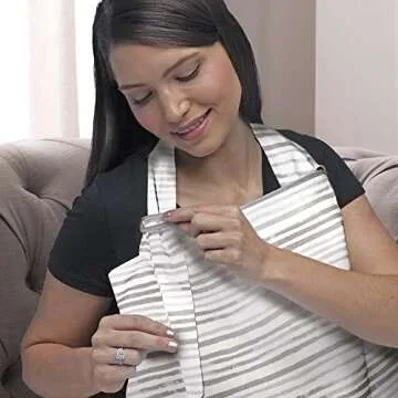 Boppy Nursing Cover for Breastfeeding, Gray Watercolor Stripes, Apron Style with Storage Pocket, Rigid Neckline to See Baby While Feeding, and Breastfeeding or Pumping