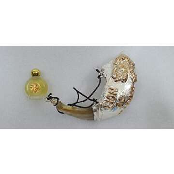 Shofart Israel Silver 925 Anointing Ram Shofar Lion Of Judah with Gift of 12ml Anointing Oil Bottle from the Holy Land