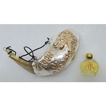 Shofart Israel Silver 925 Anointing Ram Shofar Lion Of Judah with Gift of 12ml Anointing Oil Bottle from the Holy Land