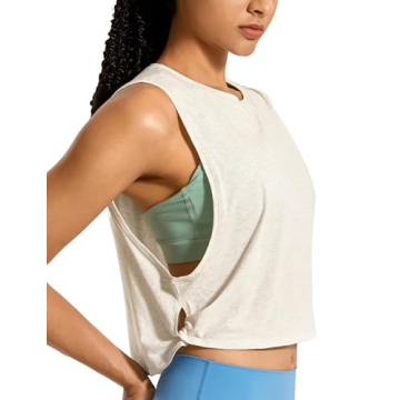 CRZ YOGA Women's Sleeveless Cotton Crop Tank Top for Yoga Gym Running Workout - Deep Armhole Ice Gre...