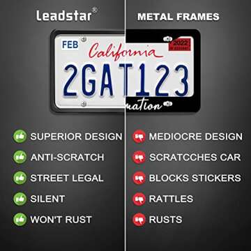License Plate Frame, Leadstar 1 Pack Black TPU Car License Plate Cover, Universal US Car License Plate Bracket Holder. Rust-Proof, Rattle-Proof, Weather-Proof with Drainage Holes Car Accessories