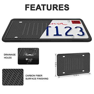 License Plate Frame, Leadstar 1 Pack Black TPU Car License Plate Cover, Universal US Car License Plate Bracket Holder. Rust-Proof, Rattle-Proof, Weather-Proof with Drainage Holes Car Accessories