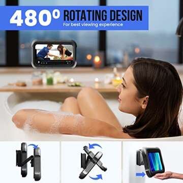 Spread Pixie Dust Shower Phone Case Holder Waterproof Upgraded Phone Shower Holder Wall Mount Bathroom TV Shower Gadget Shower Accessory Phone Mount iPhone Shower TV (Pure Black)