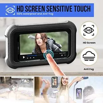 Spread Pixie Dust Shower Phone Case Holder Waterproof Upgraded Phone Shower Holder Wall Mount Bathroom TV Shower Gadget Shower Accessory Phone Mount iPhone Shower TV (Pure Black)