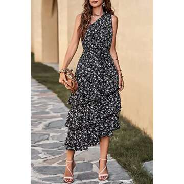 PRETTYGARDEN Stylish One Shoulder Floral Sundress for Summer