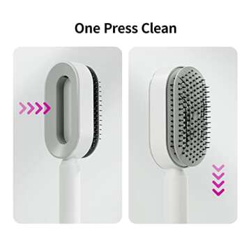 RHOS Self Cleaning Hair Brush with Holder-New 3D Air Cushion Brush for Detangling-Easy Clean Hair Brush for Women&Men-Paddle Hair Brush with Nylon Bristles for Thick/Curly/Long/Short Hair(Purple)