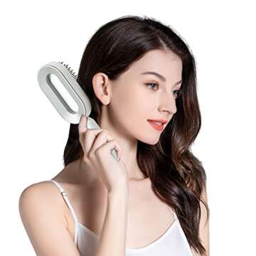 RHOS Self Cleaning Hair Brush with Holder-New 3D Air Cushion Brush for Detangling-Easy Clean Hair Brush for Women&Men-Paddle Hair Brush with Nylon Bristles for Thick/Curly/Long/Short Hair(Purple)