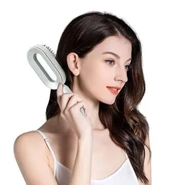 RHOS Self Cleaning Hair Brush with Holder-New 3D Air Cushion Brush for Detangling-Easy Clean Hair Brush for Women&Men-Paddle Hair Brush with Nylon Bristles for Thick/Curly/Long/Short Hair(Purple)