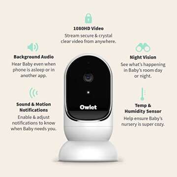 Owlet Cam Smart Video Baby Monitor with Video Camera and Audio - Secure WiFi, 1080p Night Vision, Customize Cry, Sound and Motion Alerts, 2-Way Audio, Mounting kit