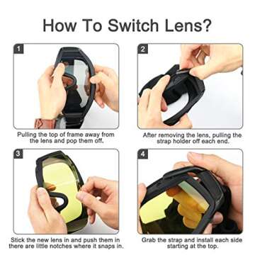 xaegistac Airsoft Goggles, ANSI Z87.1 Certified Tactical Safety Goggles Anti Fog Military Eyewear with 3 Interchangable Lens for Paintball Riding Shooting Hunting Cycling (Black)