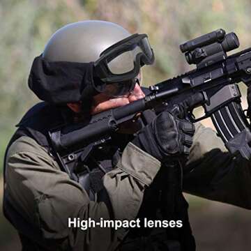 xaegistac Airsoft Goggles, ANSI Z87.1 Certified Tactical Safety Goggles Anti Fog Military Eyewear with 3 Interchangable Lens for Paintball Riding Shooting Hunting Cycling (Black)