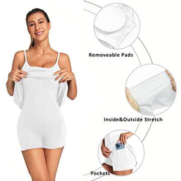 OVRUNS Women's Tennis Dress Built-in Bra & Shorts Athletic Dress with Pockets Exercise Workout Golf Dress for Women - White - S