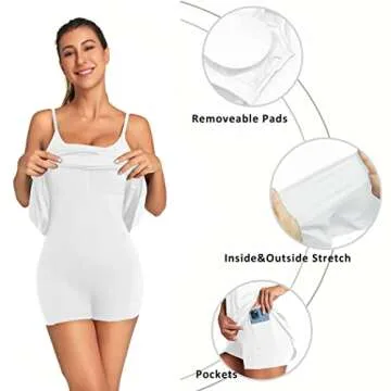 OVRUNS Women's Tennis Dress Built-in Bra & Shorts Athletic Dress with Pockets Exercise Workout Golf Dress for Women - White - S